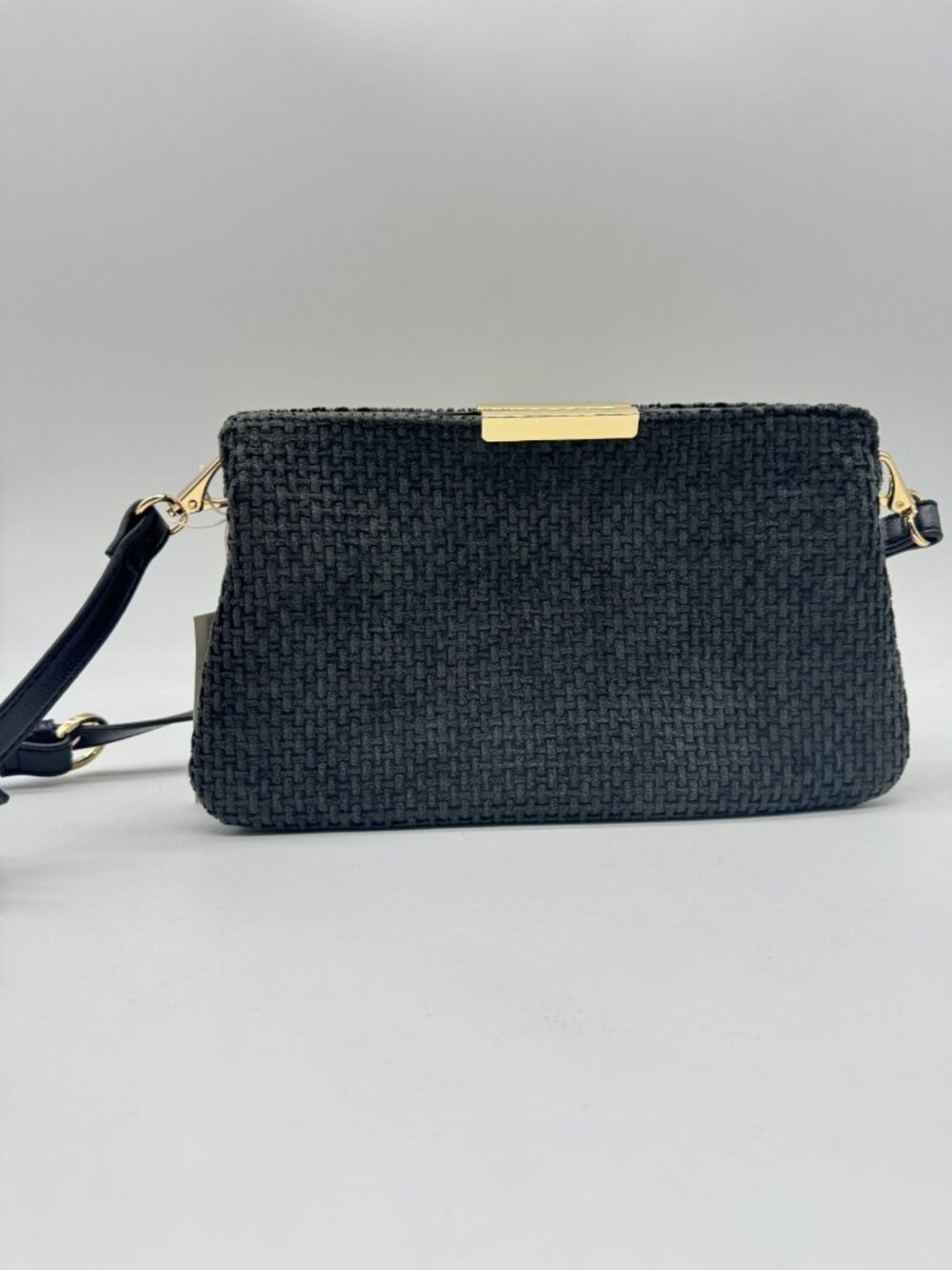 On 34th Redelle woven fabric double compartment small crossbody bag clutch-Black